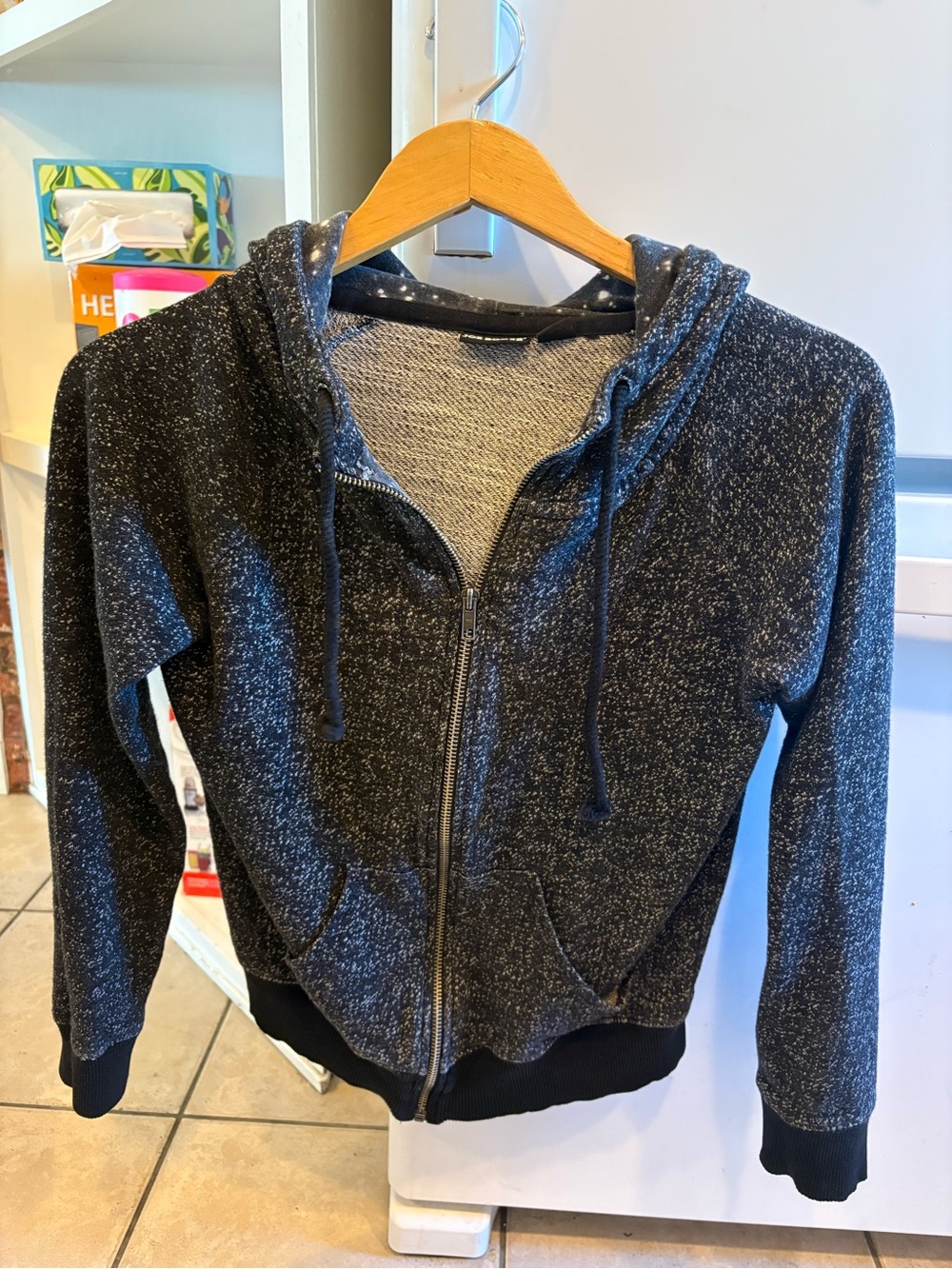 Size small juniors women’s teenJoe Boxer Black Speckle grey Zip-Up Hoodie Jacket